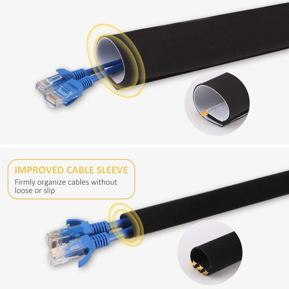 98" Cable Sleeves Adjustable Cable Wraps,Hommie Reusable Cord Management System DIY Cuttable Cable Tidy Strong Fixation Wire Hider Sleeve for Office Desk TV PC Home Theater Entertainment Center Black: Home Improvement