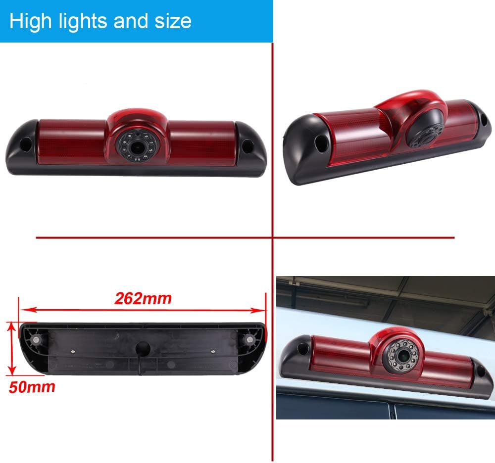 HD IP68 1280Pixels Transporter Brake Light Roof Rear View Reversing Backup Camera with Angle Adjustable Compatible with Fiat Ducato X250/Peugeot Boxter/Citroen Jumper (Reversing Camera) - Image 5