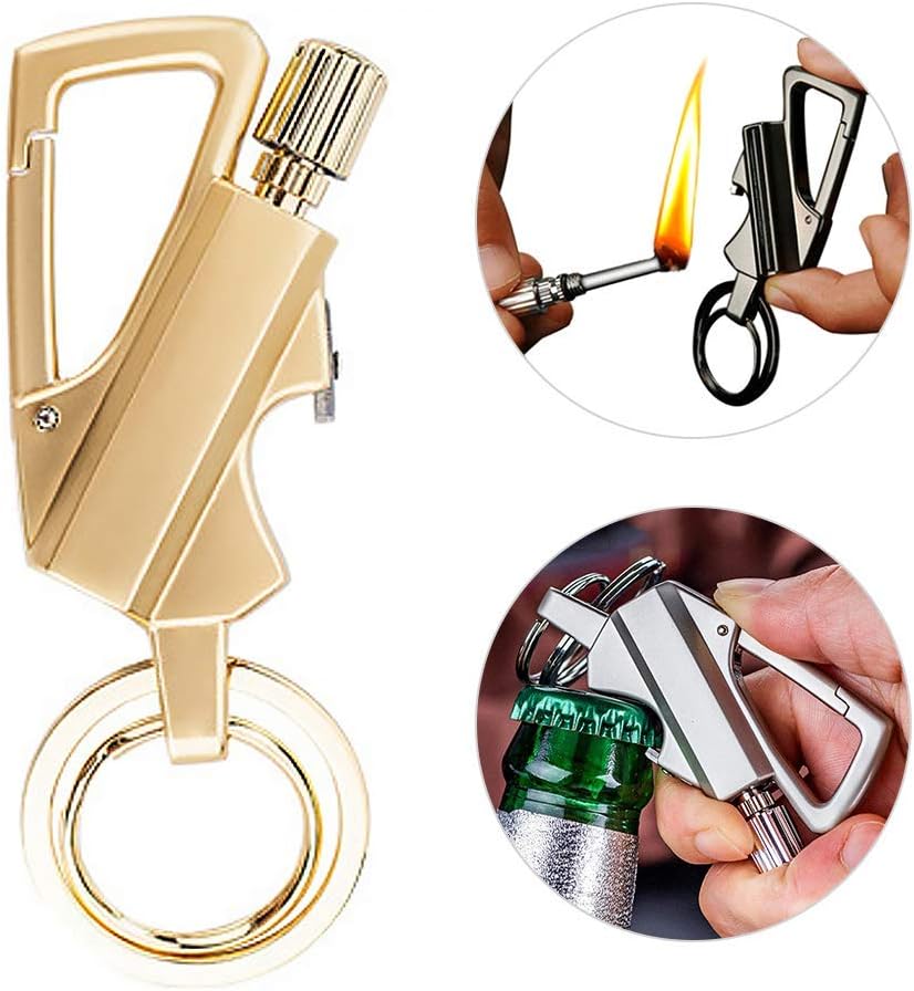 SYLE keychain flint fire starter,Multitool Keychain, Emergency Survival Gear with Flint Metal Matchstick Fire Starter,Best Gift Ideas and Emergency Survival Gear (Golden)