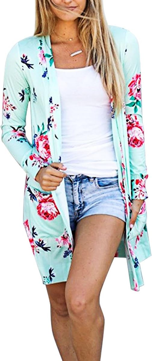 ZEAMO Women Flowy Sheer Crop Sleeves Loose Chiffon/Cotton Kimono Cardigan Blouse Top (X-Large, Green 3)