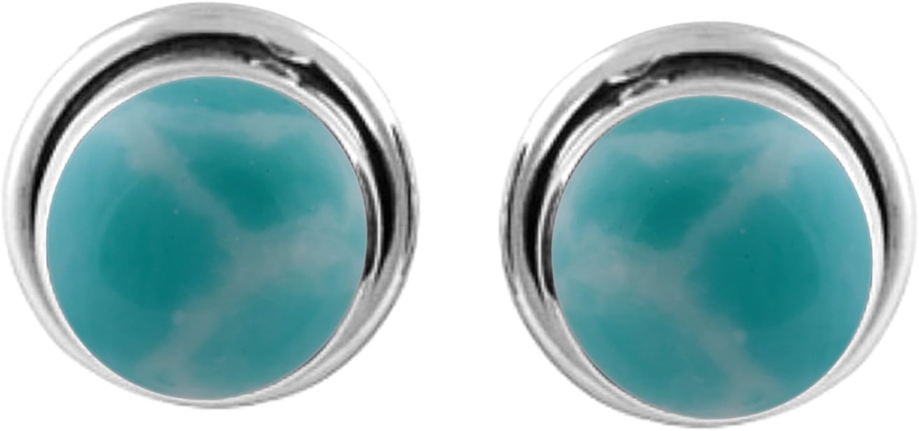 8x8mm Round Genuine Gemstones & 925 Sterling Silver Stud Earrings