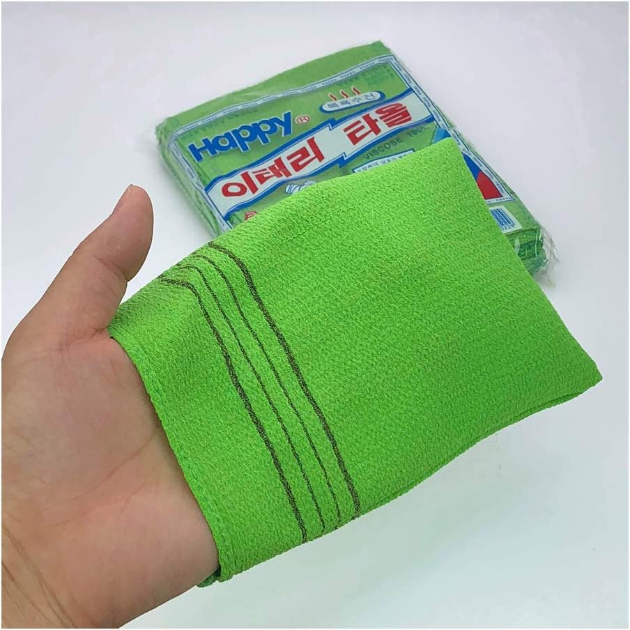 Korean Bath Towel Washcloth Named Italy Towel 20pcs/Pack Body Scrub Genuine Exfoliating Bath Mitten Remove Dead Skin Yellow and Green (Green): Kitchen & Dining