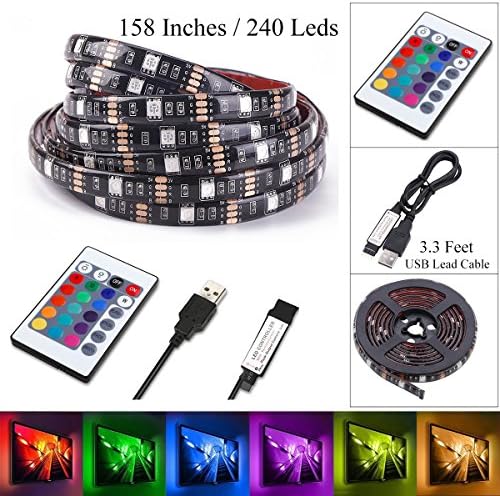 LED Strip Lights, Yesee 13.2 FT / 4 Meter 240 Leds USB Strip Lights with Remote,16 Colors RGB 5050 Backlight Flexible Strip Lights with 3M Adhesive.(158 Inch)