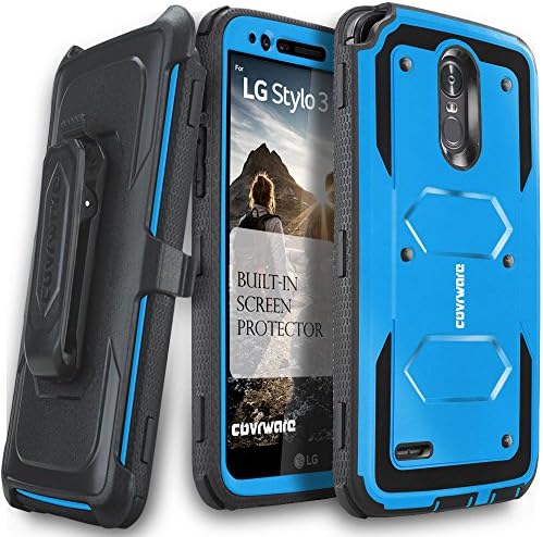COVRWARE Aegis Series Case Compatible with LG Stylo 3 / 3 Plus with Built-in Screen Protector Holster Belt Clip Kickstand Heavy Duty Full Body Armor Shockproof Protective Cover - Blue