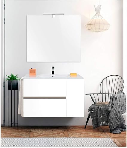 DUCHA.ES Mueble para BAÑO SUSPENDIDO con Lavabo Y Espejo ...