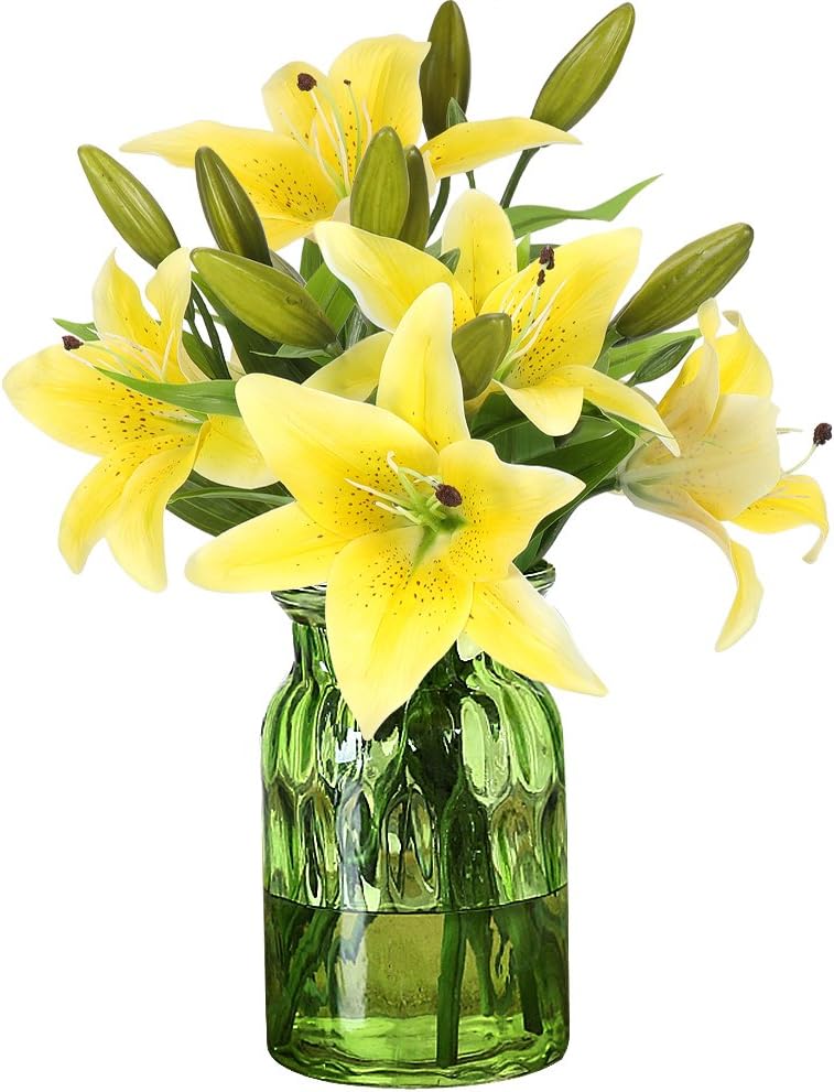 Amazon Com Rerxn Artificial Tiger Lily Latex Real Touch Flower Home Wedding Party Decor Pack Of 5 Yellow Furniture Decor