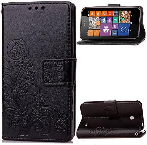 Nokia Lumia Icon Case, Nokia Lumia 930 / Lumia 929 Case, KAIDON [Embossing Leaved Clover] Flip Wallet Cover Case with Card Slot and Wrist Strap for Nokia Lumia Icon / Lumia 930 / Lumia 929 (Black)