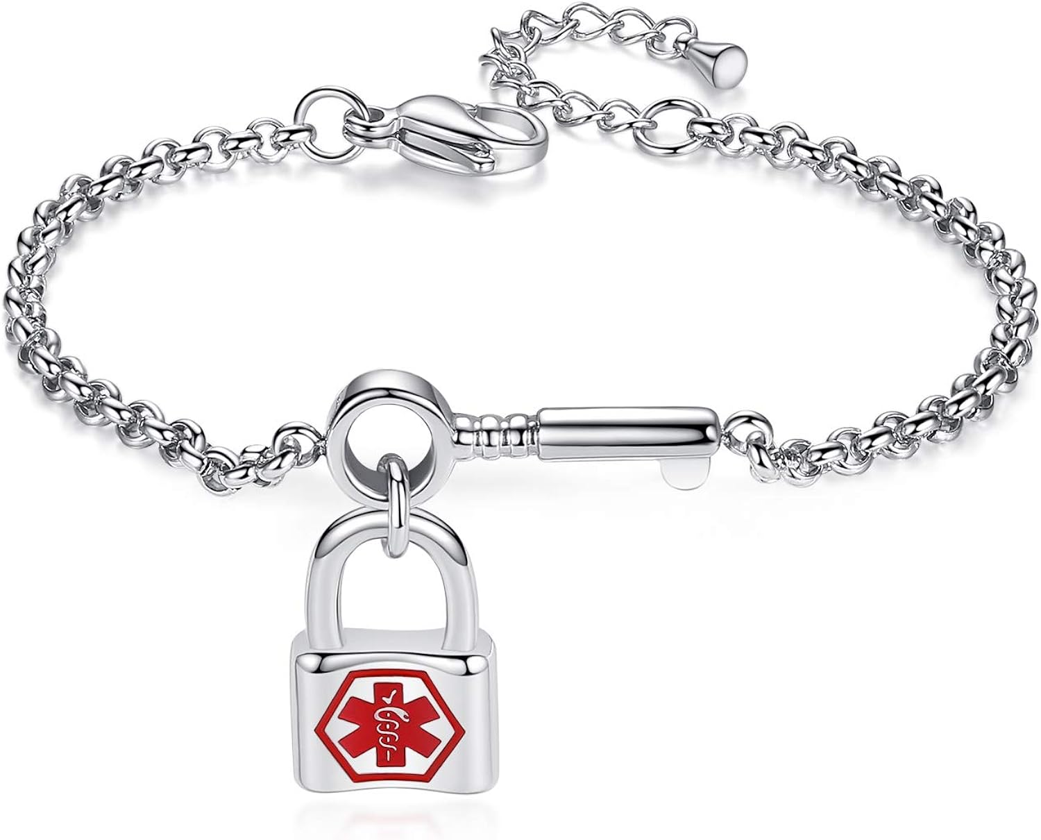 mnmoom Fashion Diabetic Medical Alert Lock Charm + Stainless Steel Key