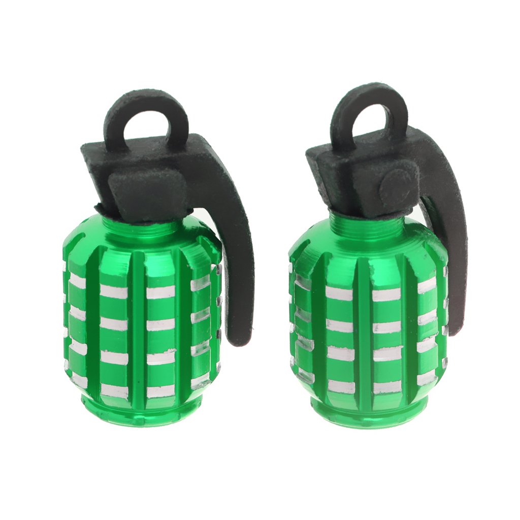2pcs Grenade Shape Tire Tyre Valve Stem Cover Dust Caps for Car Motorcycle Bike - Green