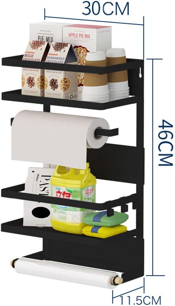 Floating Kitchen Wall Shelves,Kitchen Rack Rack Side Hanging Multi-Function Storage Bag Magnetic Free Punch Storage Rack-Black