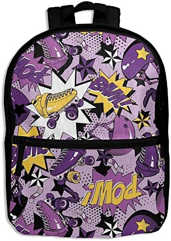 Roller Skate Pattern Fashion Shoulders Kid' Bag With Zipper For Teens School Kindergarten Backpacks