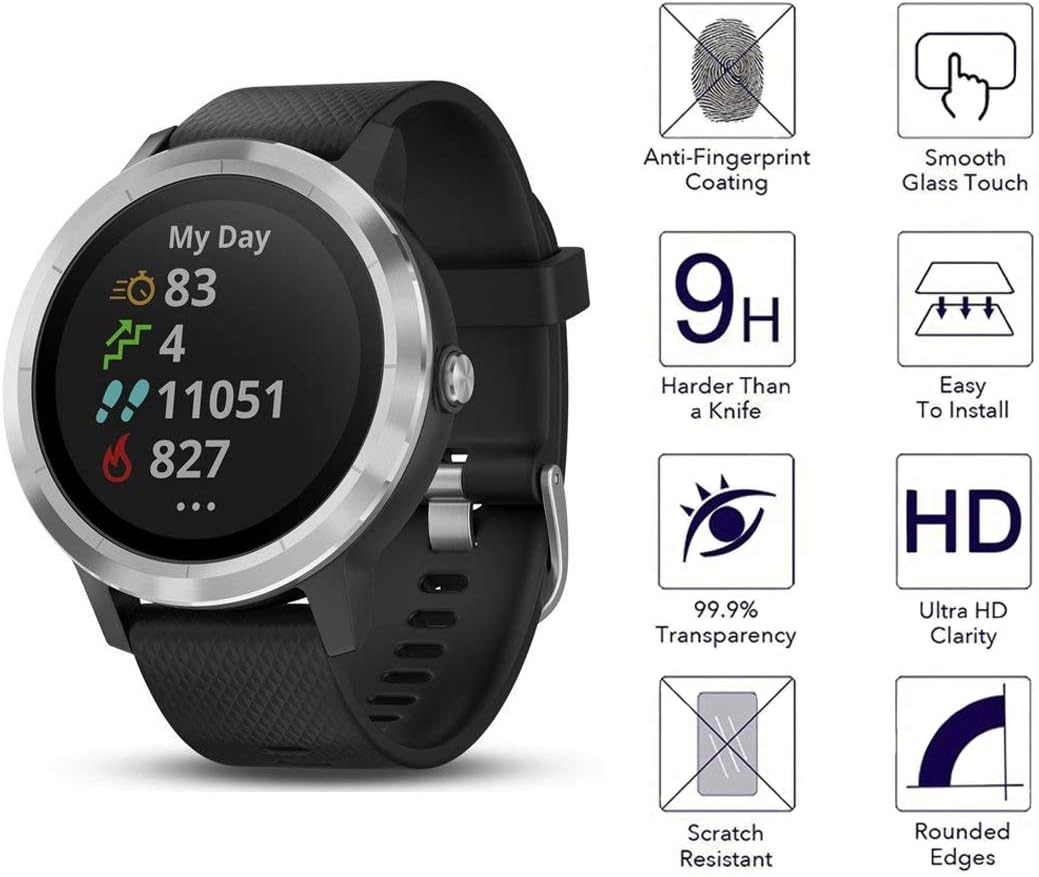 Youniker 3 Pack Compatible with Garmin Vivoactive 3 Screen Protector Tempered Glass for Garmin Vivoactive 3 Screen Protectors Foils Glass 9H 0.3MM Anti-Scratch Anti-Fingerprint No Bubble - Image 3