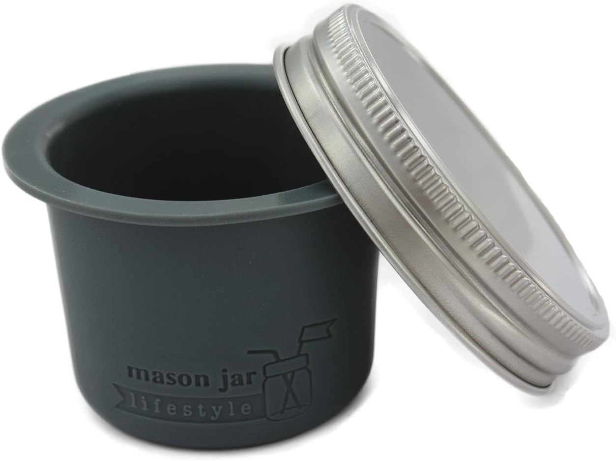 Divider Cup by Mason Jar Lifestyle - For Salads, Dips, and Snacks. Plastic Free Bento Lunch Container for Adults and Kids (Charcoal Gray, Wide Mouth)