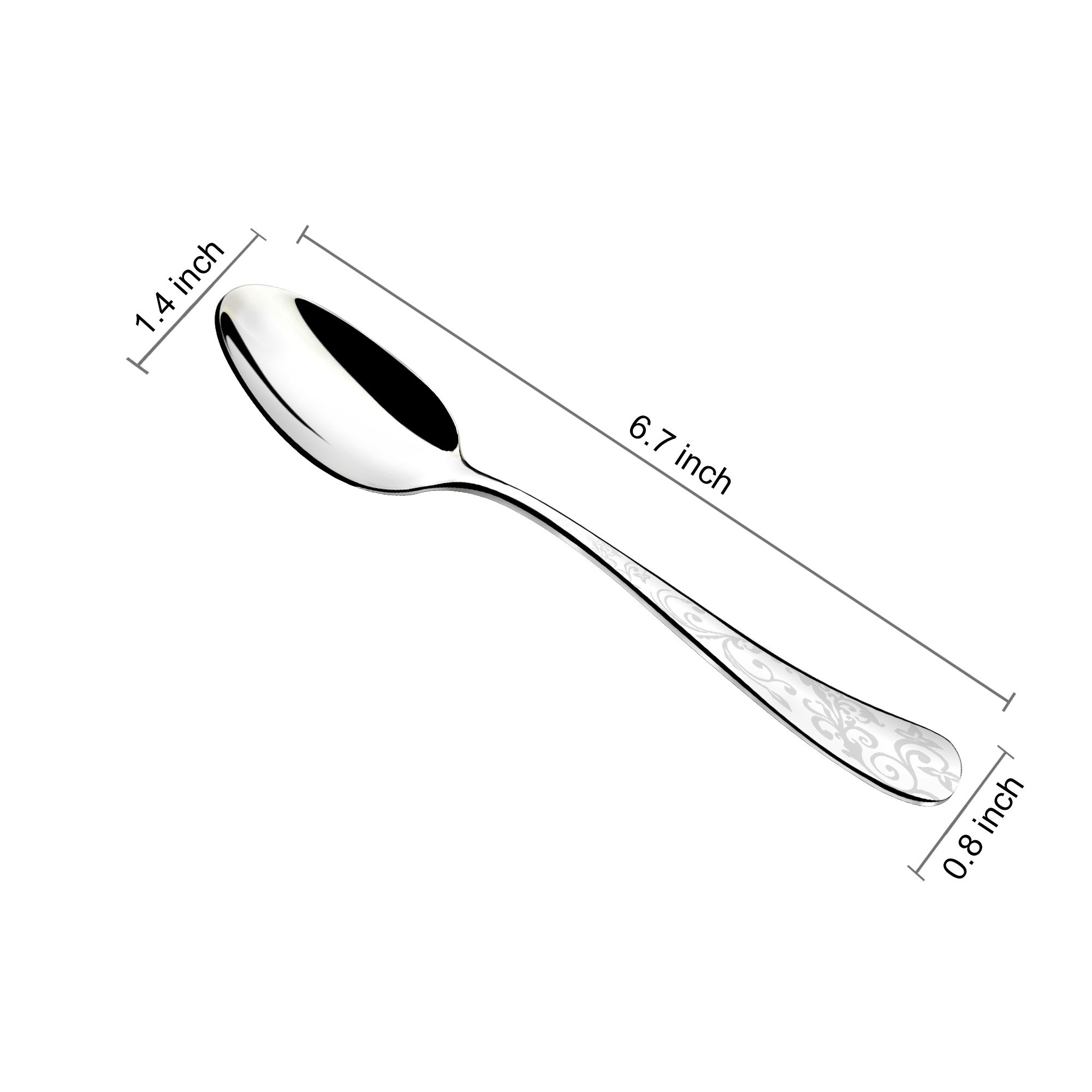 8-piece 18/10 Stainless Steel Teaspoon set of 8, 6.7inch, nice laser pattern on handle