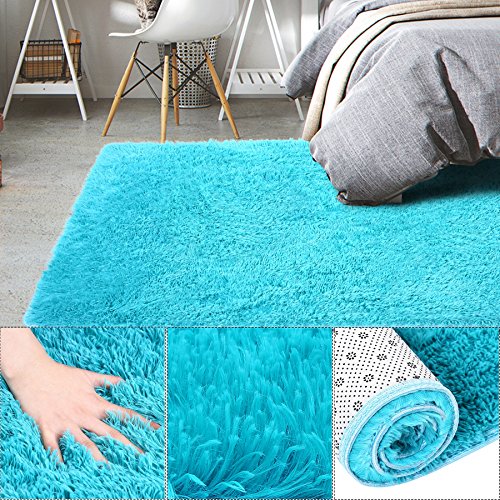 Shag Modern Indoor Outdoor Area Rugs, ULTRA SOFT Runner for Living Room Sitting Room Nursery Room Office with Non-Skid Grips 31.2"X46.8" Blue