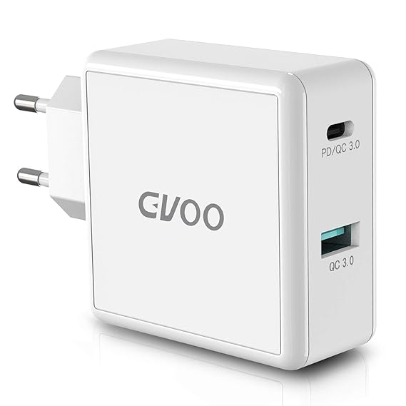 GVOO USB C Netzteil PD Ladegerät + Quick Charge 3.0 49.5 W 2 Ports Schnellladegerät für iPhone X/8/8Plus/XR/Xs/Xs Max,Pixel 2