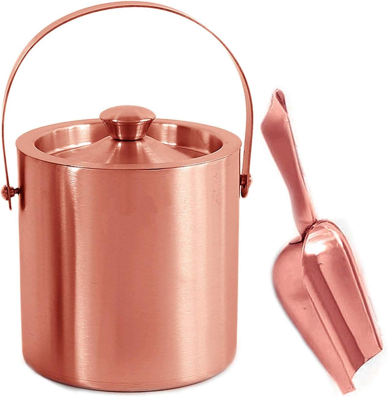 KitchenWellness Stainless Steel and Copper Ice Bucket and Ice Scoop. Ice Picker, Set of 2 Pieces
