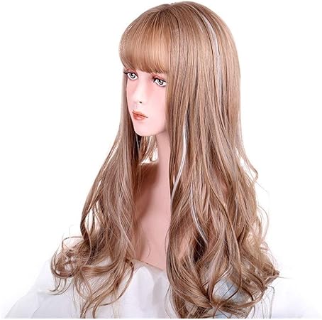 Amazon Co Jp Zhouqinmei ヨーロッパとアメリカの女性の長い巻き毛のかつらのフラット前髪は髪型と顔が高温ワイヤーかつらかつら画線 Color As Shown ビューティー