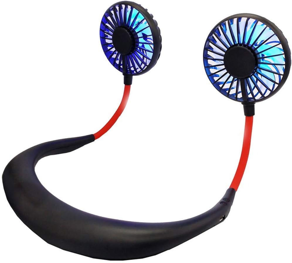 Upgrade Hand Free USB Personal Fan- Portable Handheld Mini Fan Headphone Design Neckband Fan Internal Rainbow and White Light, 3 Speeds, Rechargeable Perfect for Sports, Traveling and Office(Black)