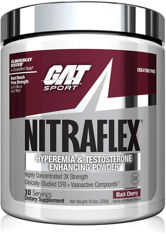 GAT Sport, NITRAFLEX Testosterone Boosting Powder, Increases Blood Flow, Boosts Strength and Energy, Improves Exercise Performance, Creatine-Free (Fruit Punch, 30 Servings): Health & Personal Care