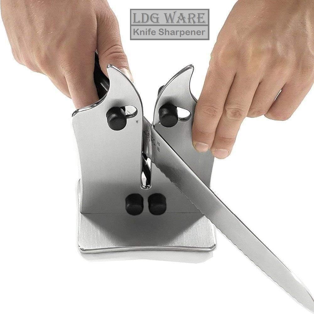 LDG Ware Professional Kitchen Knife Sharpener Solid Stainless Steel and Austrian Tungsten Carbide with Two Adjustable Edges for Grinding, Perfecting and Polishing Tooth Shape, Standard Blades (Black)
