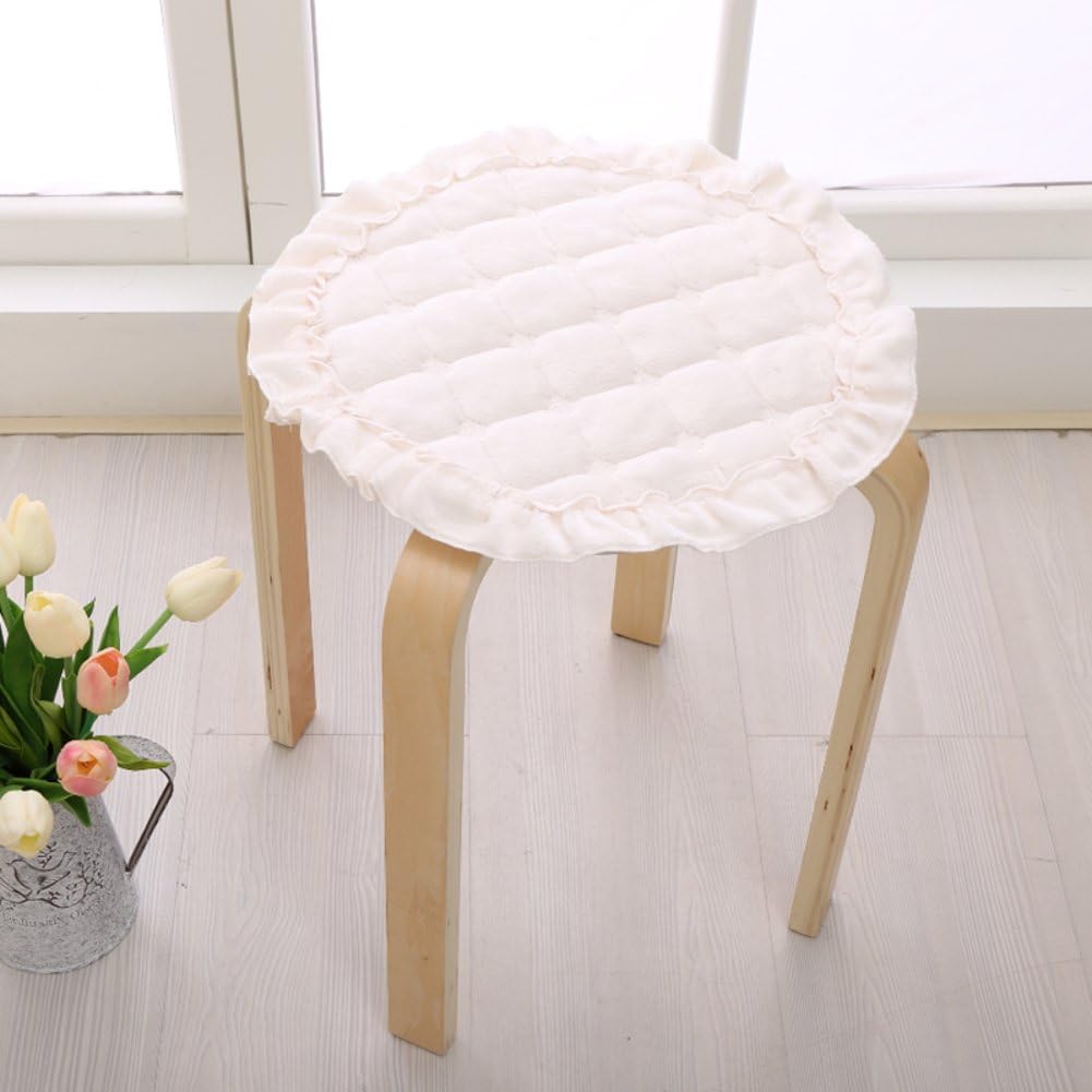 Wayward Round Chair Cushion,Firm Seat Cushion,Nonslip Chair Pad,Plush Soft Dining Four Seasons With Ties Seat Pad-White 35x35cm(14x14inch)