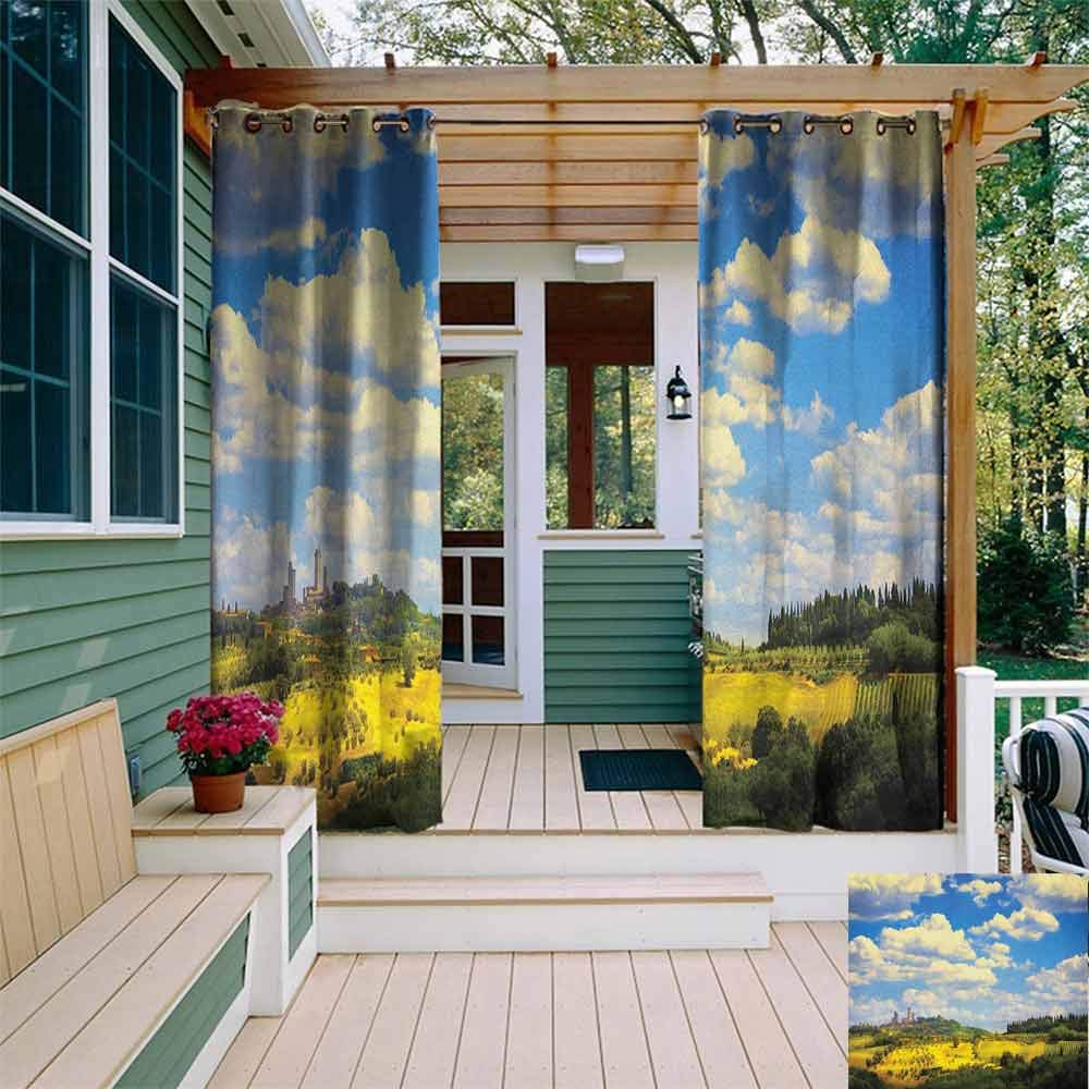 DonaHome Shading Insulated Curtain,Italian Camogli Building Sea Lamp and Balcony Tourist Spot in Ligury Italy Print,Complete Darkness, Noise Reducing Curtain,W72x84L Blue White and Yellow