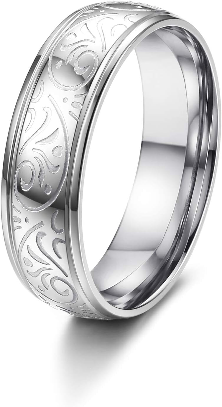 Yadoca 7MM Stainless Steel Ring with Engraved Florentine Design for Men Women Wedding Promise Ring Engagement Eternity Band N 1/2-Z+1