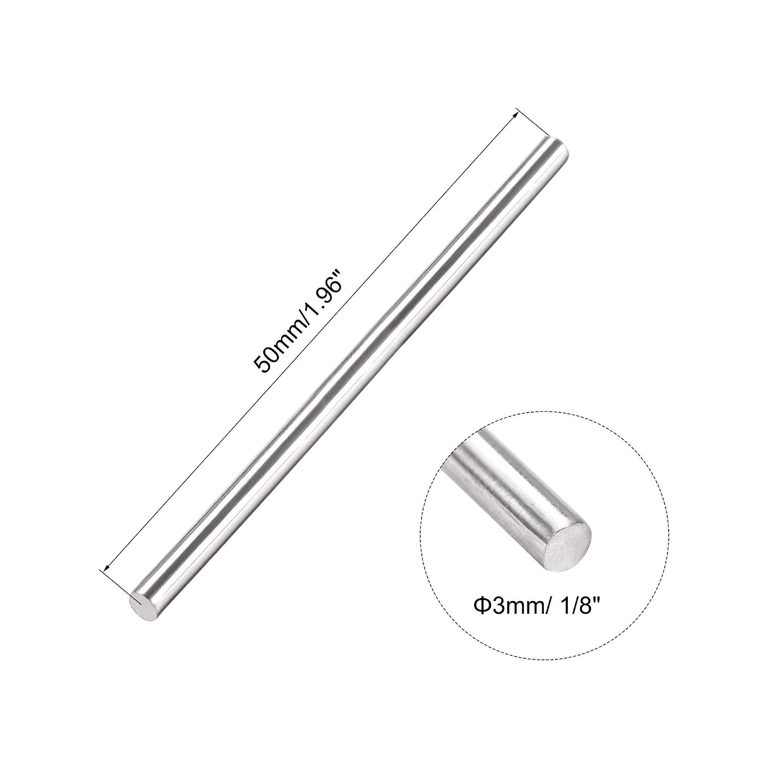 sourcing map 3mm x 50mm 304 Stainless Steel Solid Round Rod for Drift Punches DIY Craft Model Plane Model Ship Model Cars - 20pcs - Image 3