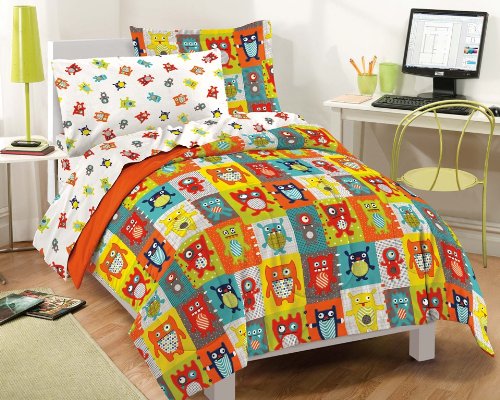 Dream Factory Silly Monsters Ultra Soft Microfiber Comforter Set, Multi-Colored, Twin