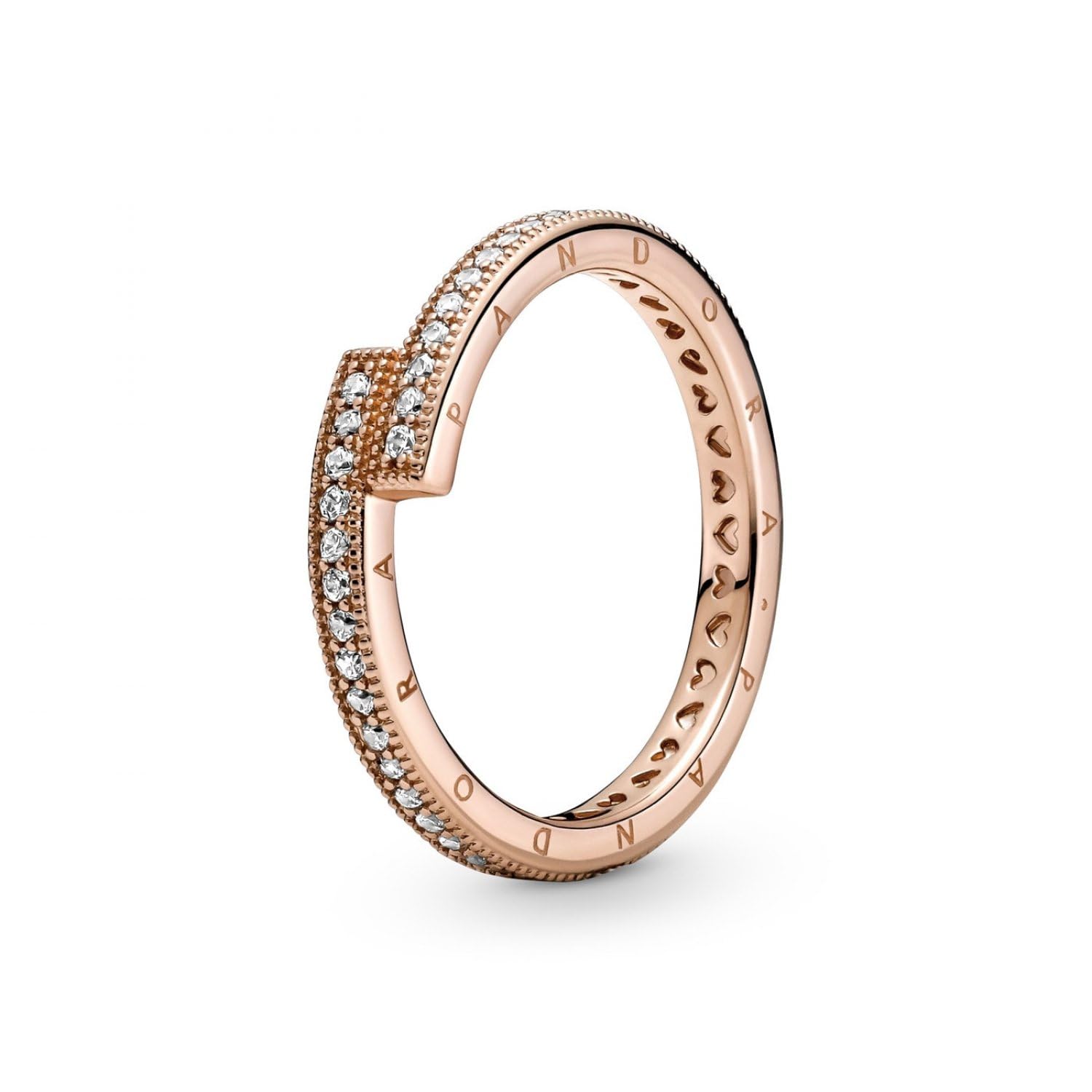 Pandora Signature Sparkling Overlapping 14k rose gold-plated ring with clear cubic zirconia, 52