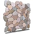 PEBBLETILE.CO Olive Sliced Pebble Mosaic, Tumbled Stone Backsplash Tiles for Kitchen Walls, Shower and Bathroom Floors, and Outdoor Areas (12" X 12")