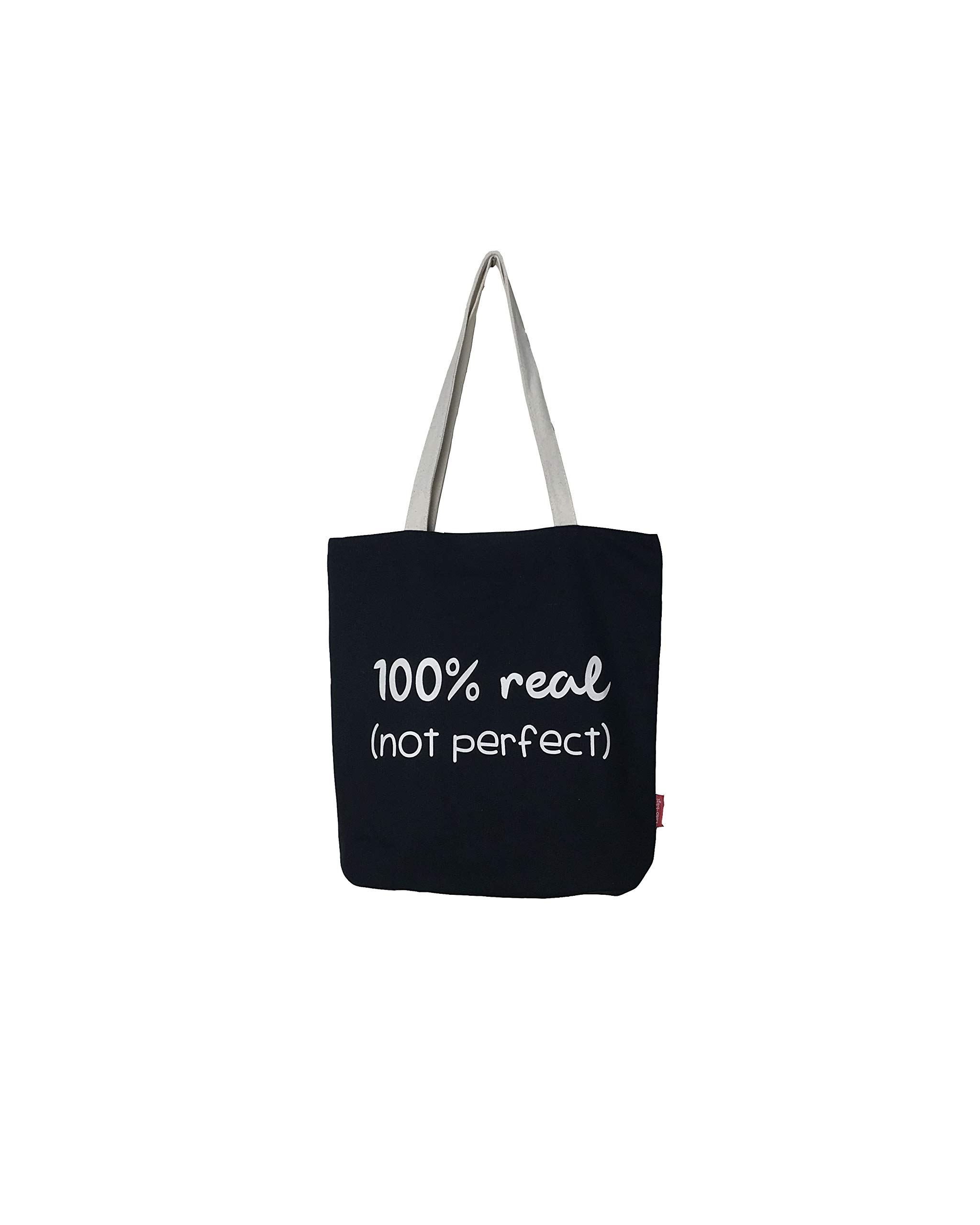 hello-bags. Canvas Tote Bag. Exterior: 100% Cotton. Includes zipper, lining and inside pocket. Packed in a gift kraft envelope. Model: “100% REAL”. Color: Black. Measurements: 37 * 38 cm.