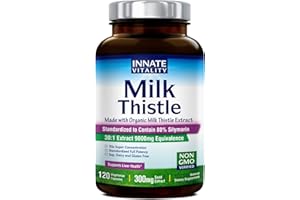 Innate Vitality Organic Milk Thistle Supplement, 9000mg Equivalent (300mg Extract), 80% Silymarin Flavonoids, Liver Health, Detox & Cleansing, Antioxidant Support, Non-GMO, 120 Veggie Capsules