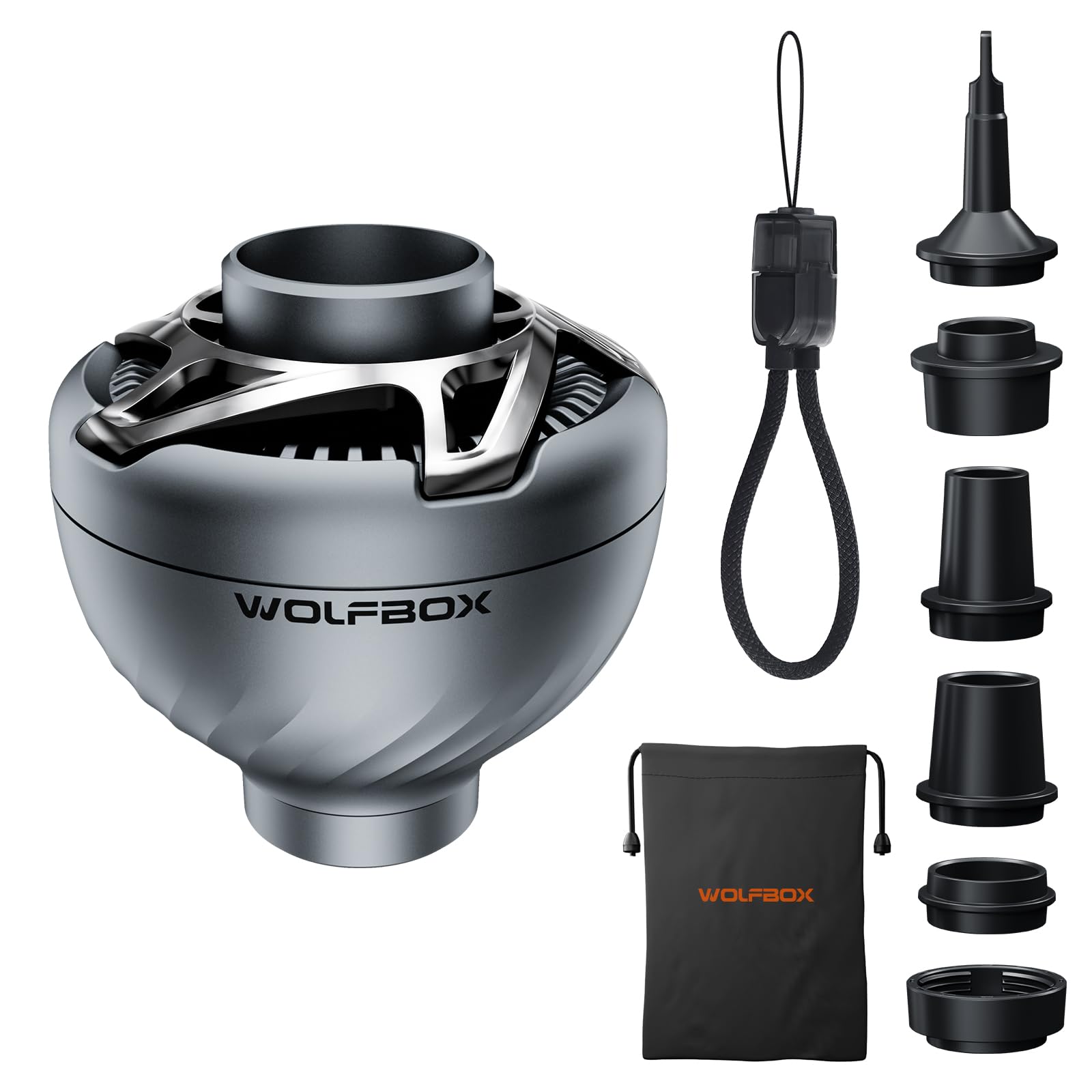 WOLFBOX MFmini Elektrische Luftpumpe, Mini USB Luftpumpe für Luftmatratze ohne Akku 32g Ultraleicht, 4,5KPA Tragbare Elektrische Pumpe 2 in 1 Aufblasen Absaugen mit 5 Düsen, Camping Schwimmring Pool