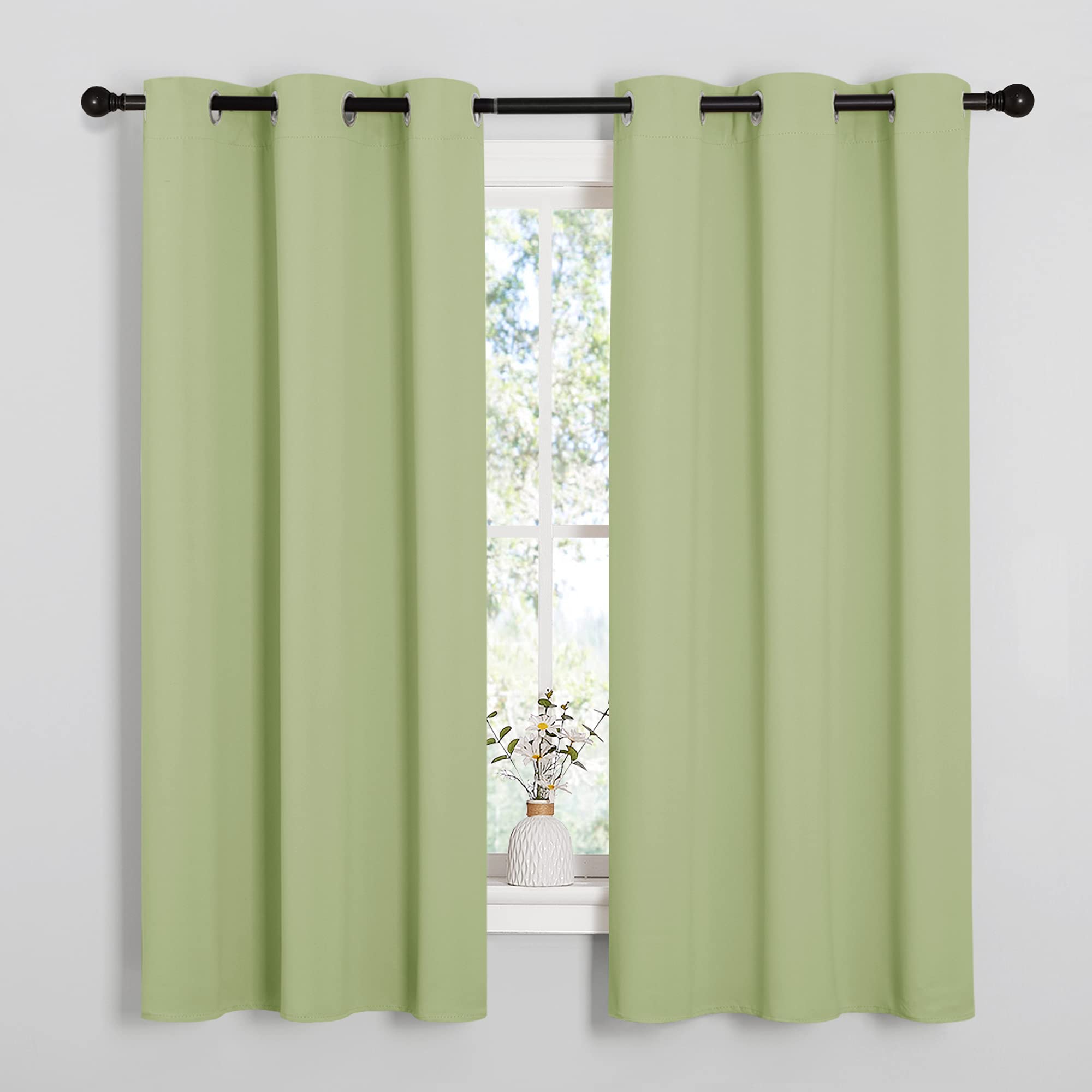 NICETOWN Curtains for Bedroom, Green Nursery Curtains Thermal Insulated, Grommet Top Blackout Drapes for Son's Room Privacy (Sage Green, 1 Pair, 42 x 63 inches) Image
