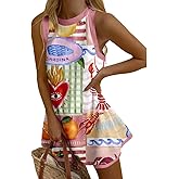 Summer Lobster Dress for Women Funny Fish Print A Line Crewneck Sleeveless Mini Tank Dress Cute Beach Sundress