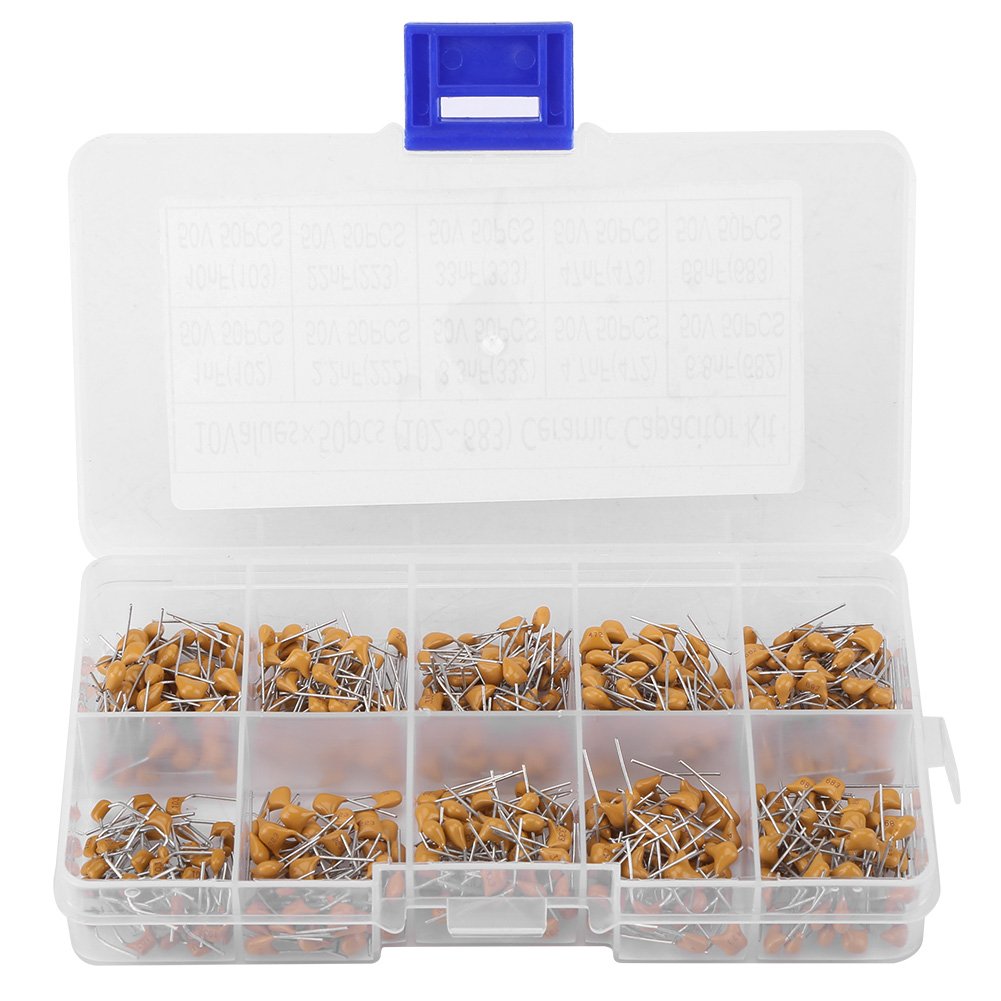 500-Piece Multilayer Monolithic Ceramic Capacitor Assortment Set, 50V, 1nF/2.2nF/3.3nF/4.7nF/6.8nF/10nF/22nF/33nF/47nF/68nF, Perfect for Electronics Projects