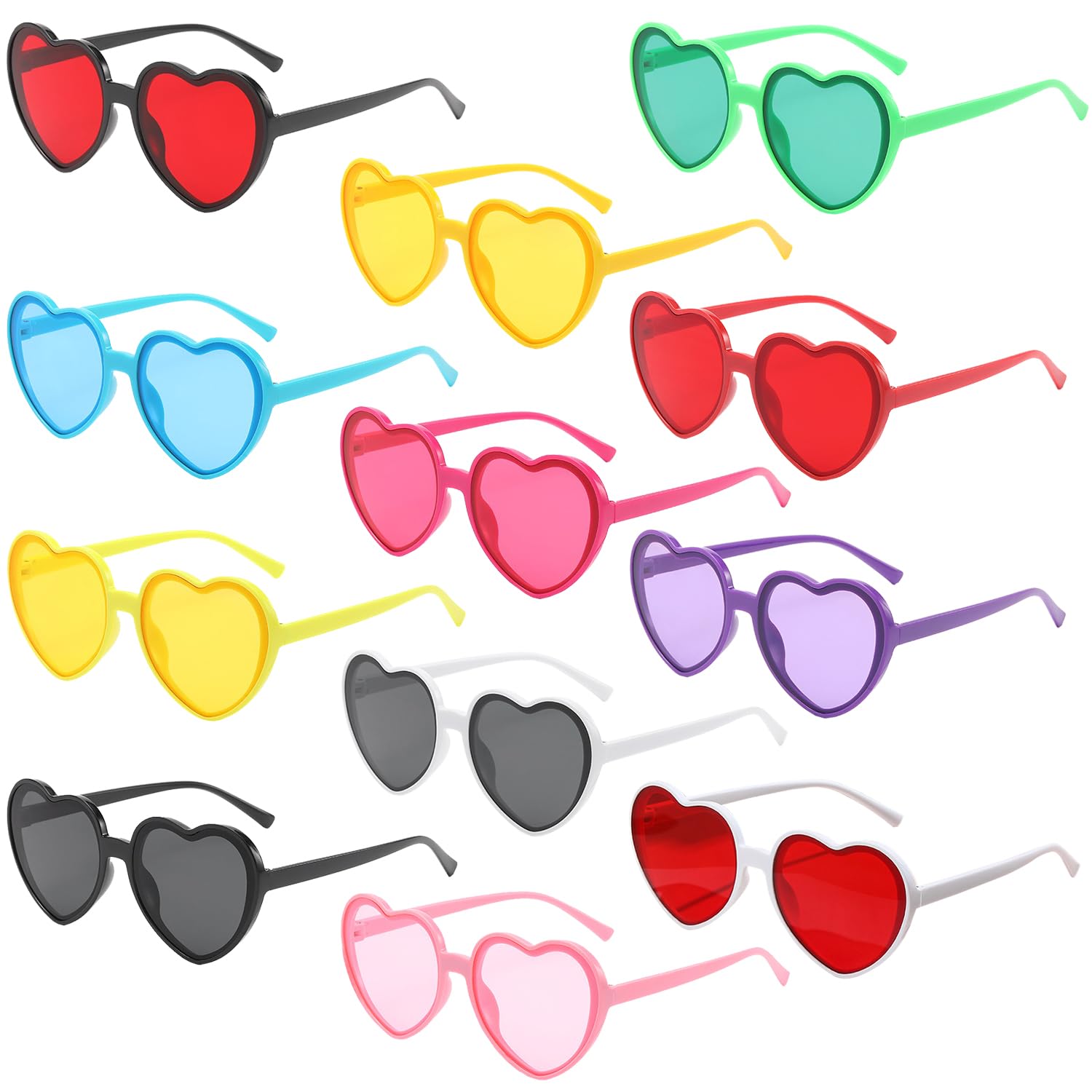 12 Pairs Heart Shaped Glasses Sunglasses Transparent Candy Colour Tinted Eyewear Bachelorette Hen Do Wedding Night Bridal Shower Party Favours Photo Booth Props,12 Combination of Colours