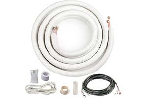 ICOOL 16 Ft. Mini Split Line Set, 1/4" & 1/2" O.D. Twin Copper Pipes, 3/8" Thickened PE Insulated Coil Copper Line for Air Conditioner HVAC Refrigeration and Heating Equipment, with Fittings