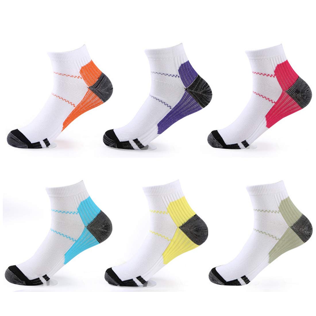 Simoda 6 Pairs Compression Socks,Sports Plantar Fasciitis Arch Support Running Gym Compression Foot Socks for Men and Women (color #1, X/XL)