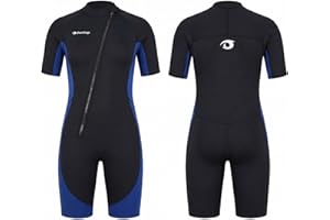 Wetsuit for Men and Women, 3/2mm Shorty Wet Suit with Front Zip Neoprene Diving Suits
