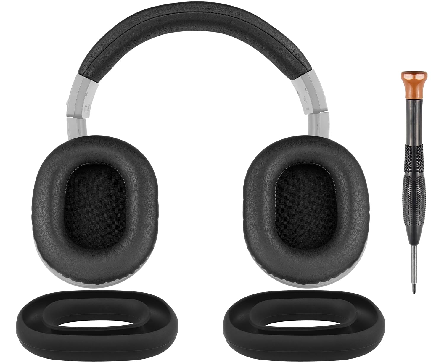 SOULWIT Ear Pads Cushions + Headband Cover+ Silicone Earpads Cover Protector, Replacement Kit for Audio Technica ATH M40, M40X Headphones, Replacement Headstrap Pad & Earpads Repair Part (Black)