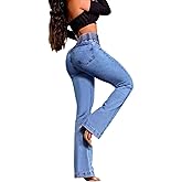 HJRYJS Women's Butt Lifting Bootcut Jeans Tummy Control Trendy High Waisted Button Bell Bottoms Flared Denim Pants