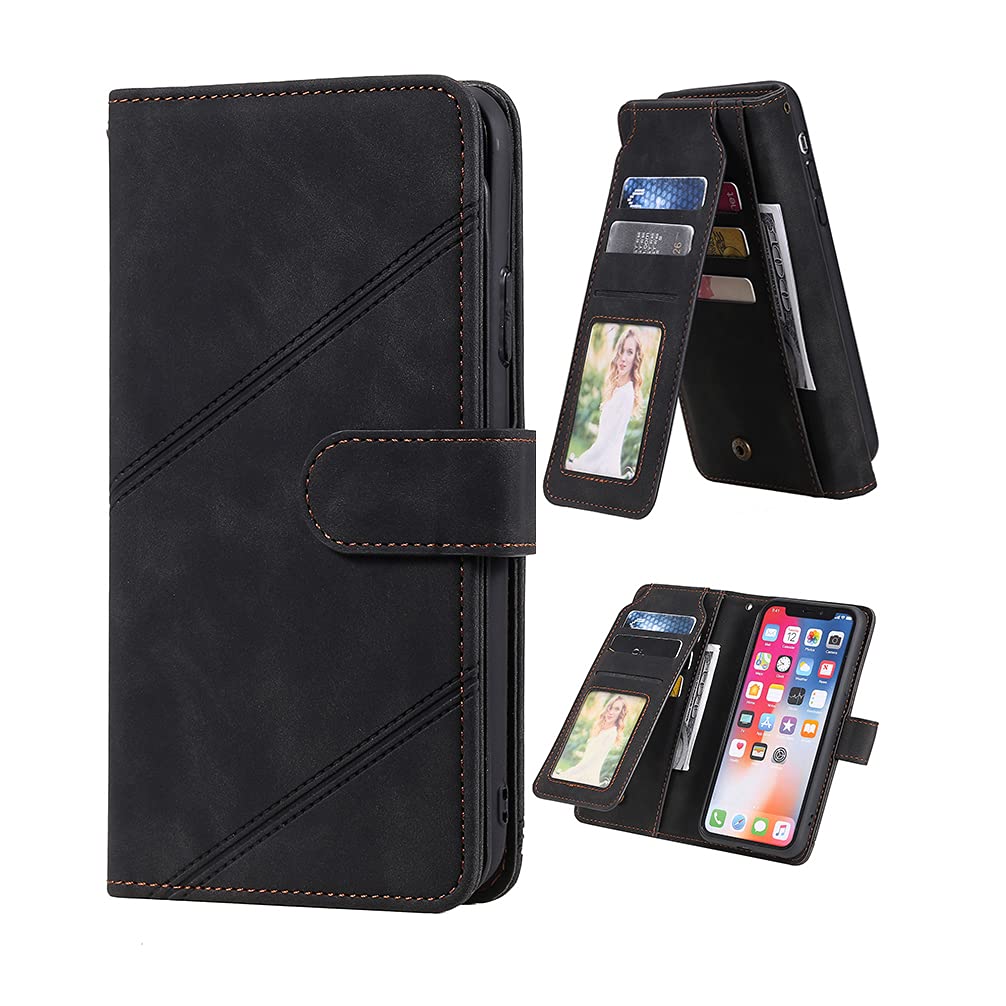 Case for Xiaomi Redmi Note 8 Pro, Phone Case [Skin-friendly PU Leather] 9 Card Slot Wallet Case [Two Support Methods] Flip Cover for Xiaomi Redmi Note 8 Pro Case-Black
