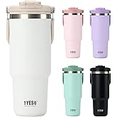 TYESO Tumbler with Flip Straw & Sip Lid, Vacuum Insulated Water Bottle, Double Wall Stainless Steel Coffee Cup Travel Mug Leak Proof (WHITE, 30 OZ)