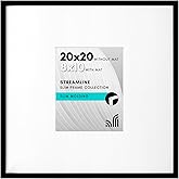 Americanflat 20x20 Picture Frame with Polished Plexiglass - Use as 8x10 Frame with Mat or Display 20x20 Photo Without Mat - Streamline Collection - Thin Border Square Frames for Wall Display - Black