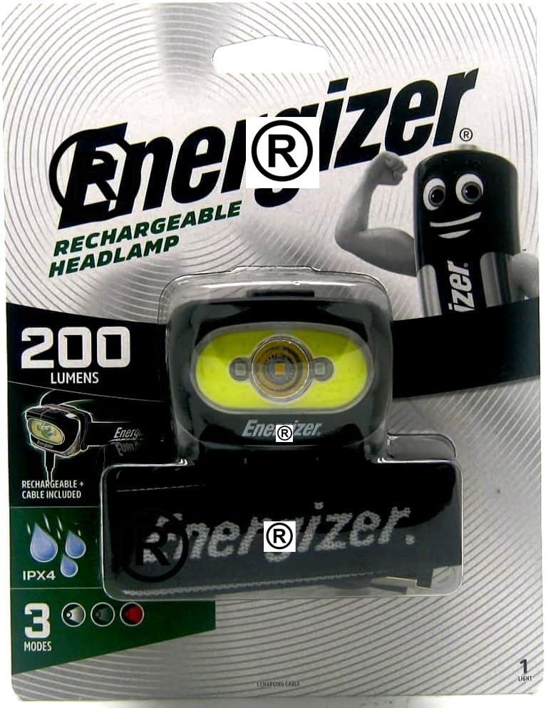 Professional-Elec Pro Energizer LED Head Torch Light | USB Rechargeable | True 200 Lumens, 3 Light Modes & Adjustable Headband | Ideal for Breakdowns, DIY, Camping, Sports etc