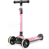 besrey 3 Wheel Scooter for Kids Ages 3-10 with 4 Adjustable Height | LED Light Wheels, Foldable Toddler Scooter, Extra Deck, Lean-to-Steer Design, Sturdy and Safe