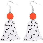 Agriajun Gothic Halloween Ghost Bat Spider Web Resin Acrylic Dangle Earrings for Women, Goth Spooky Orange Wafer Drop Earings Festive Vampire Costume Accessories Jewelry Gift
